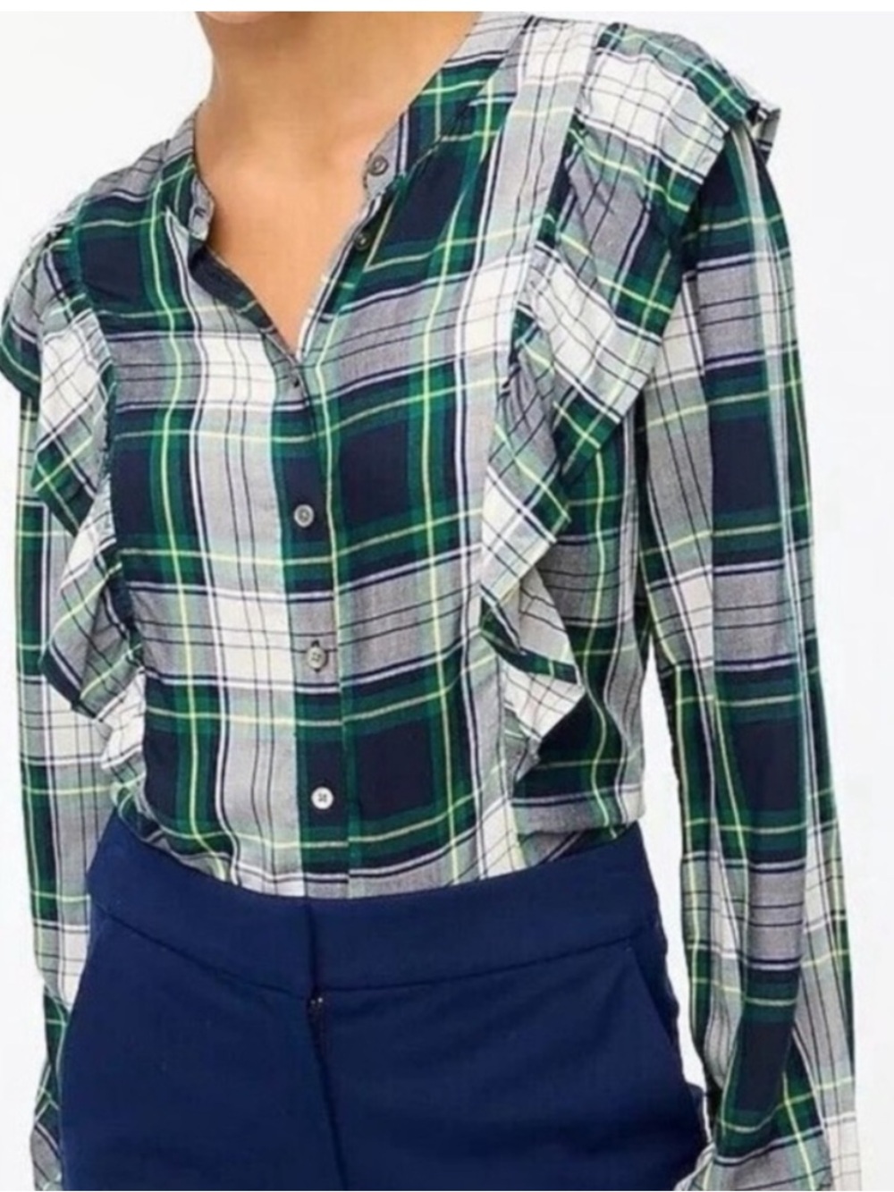 J Crew NWT Plaid Ruffle Button Front Shirt Top BL726 Medium 2022 Country Western
